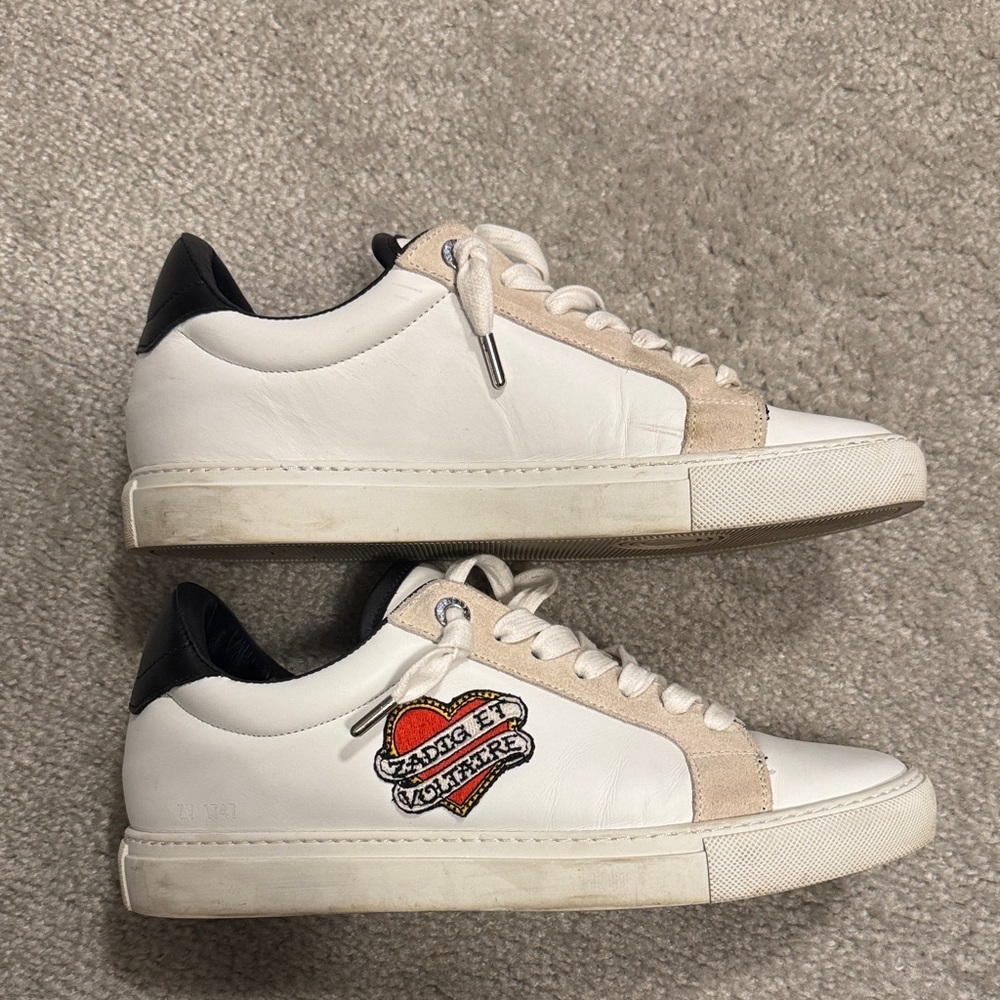 ZADIG & VOLTAIRE Women's Tattoo Style Logo Patch Low Top Leather Sneakers